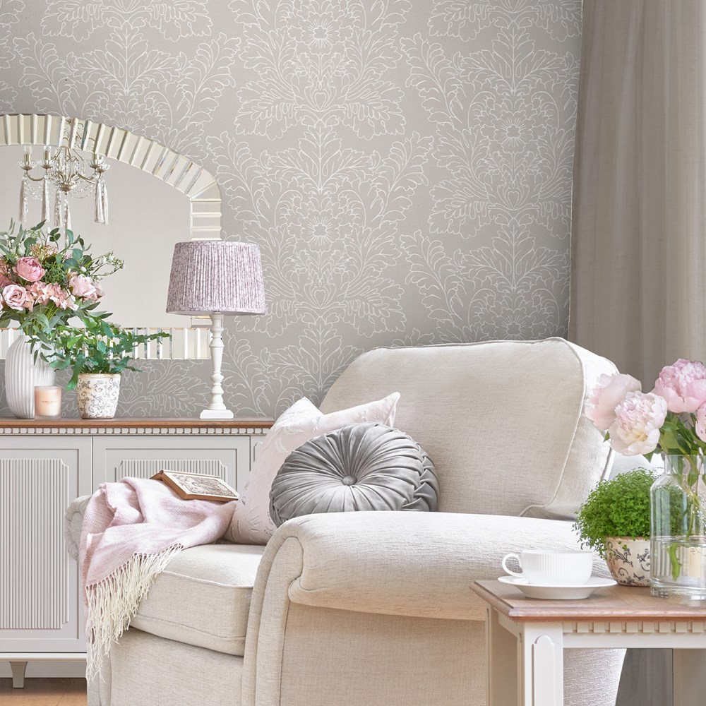 Silchester Wallpaper 119853 by Laura Ashley in Dove Grey